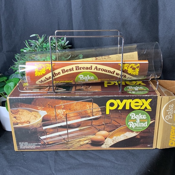 Vintage Pyrex by Corning Bake A Round Glass Bread Baking Tube & Rack in Box #990 - Picture 5 of 13